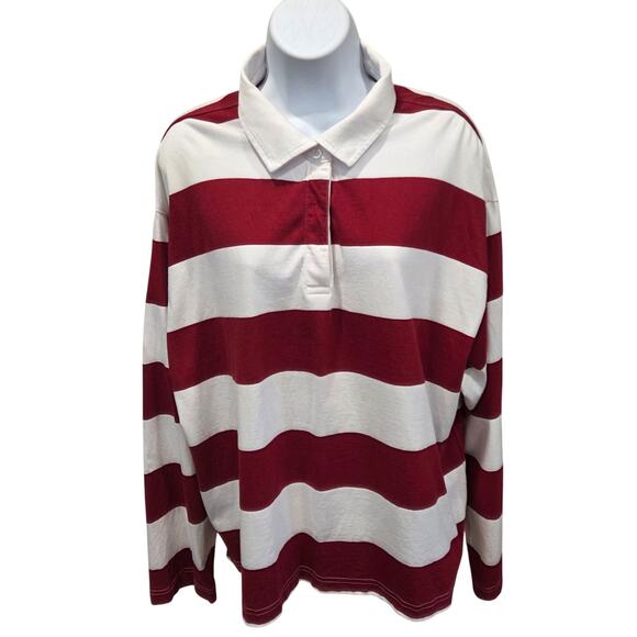 NEW Prepcore Nautical Rugby Striped Collared Long Sleeve Buttonup T'Shirt  XXL - Picture 4 of 6